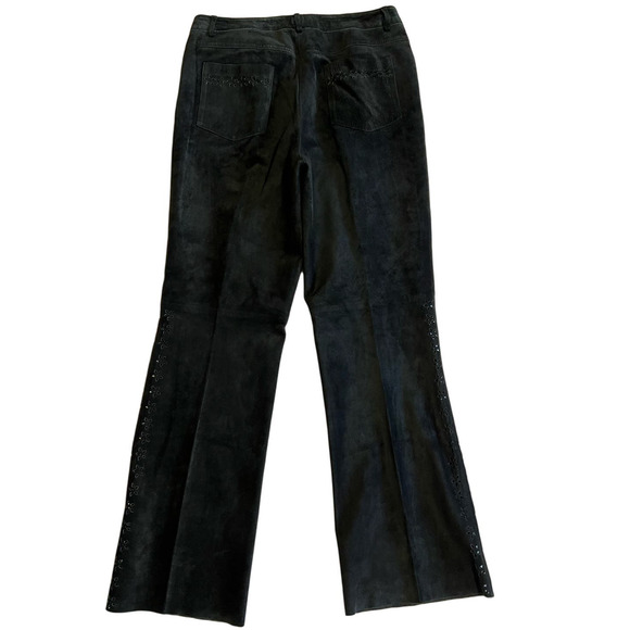 Sutton Studio Genuine Suede Leather Black Laser Cut Pants, Size 6 - Picture 2 of 12